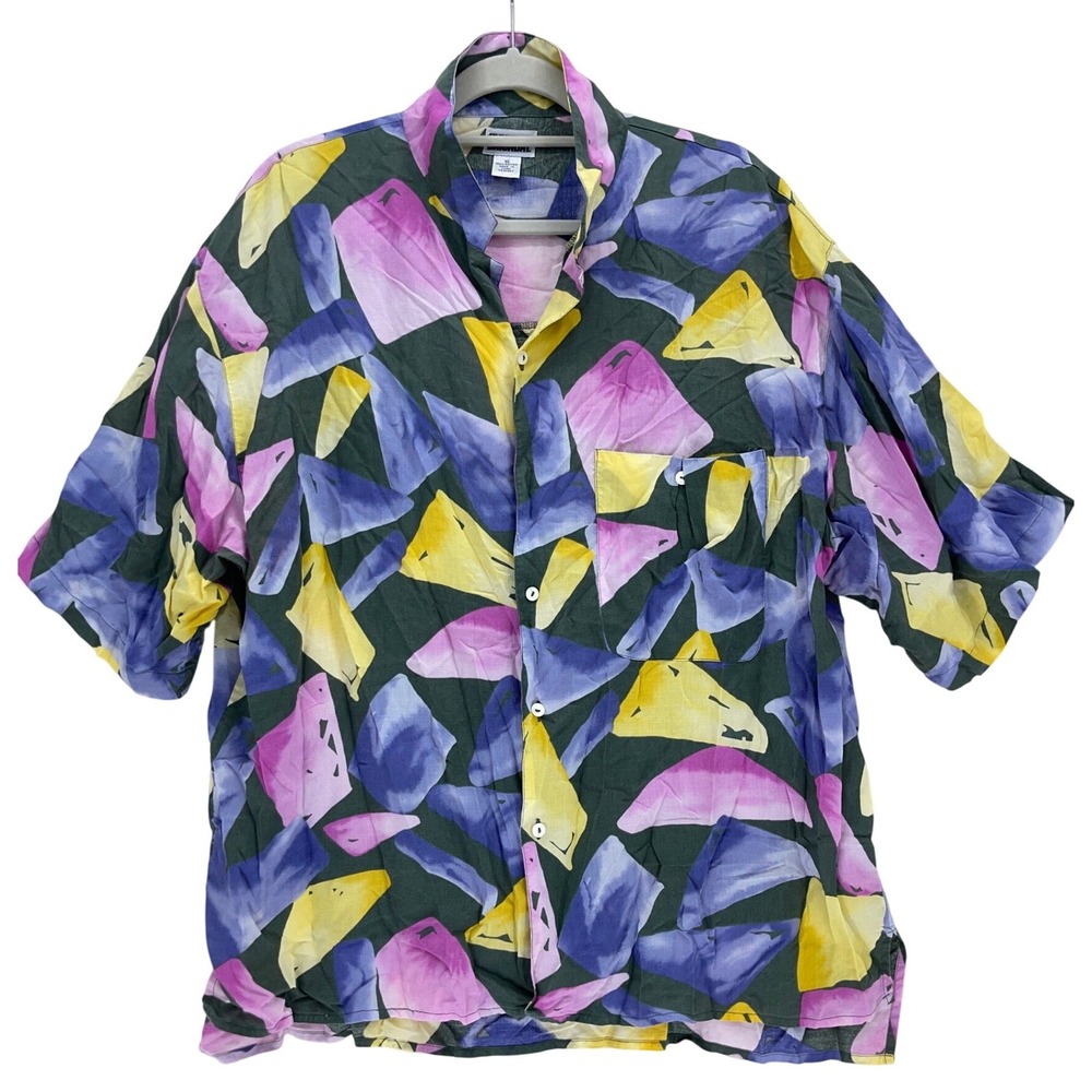 Unionbay Multicolor Abstract Geometric Rayon Button Up Shirt XL Vintage 90s